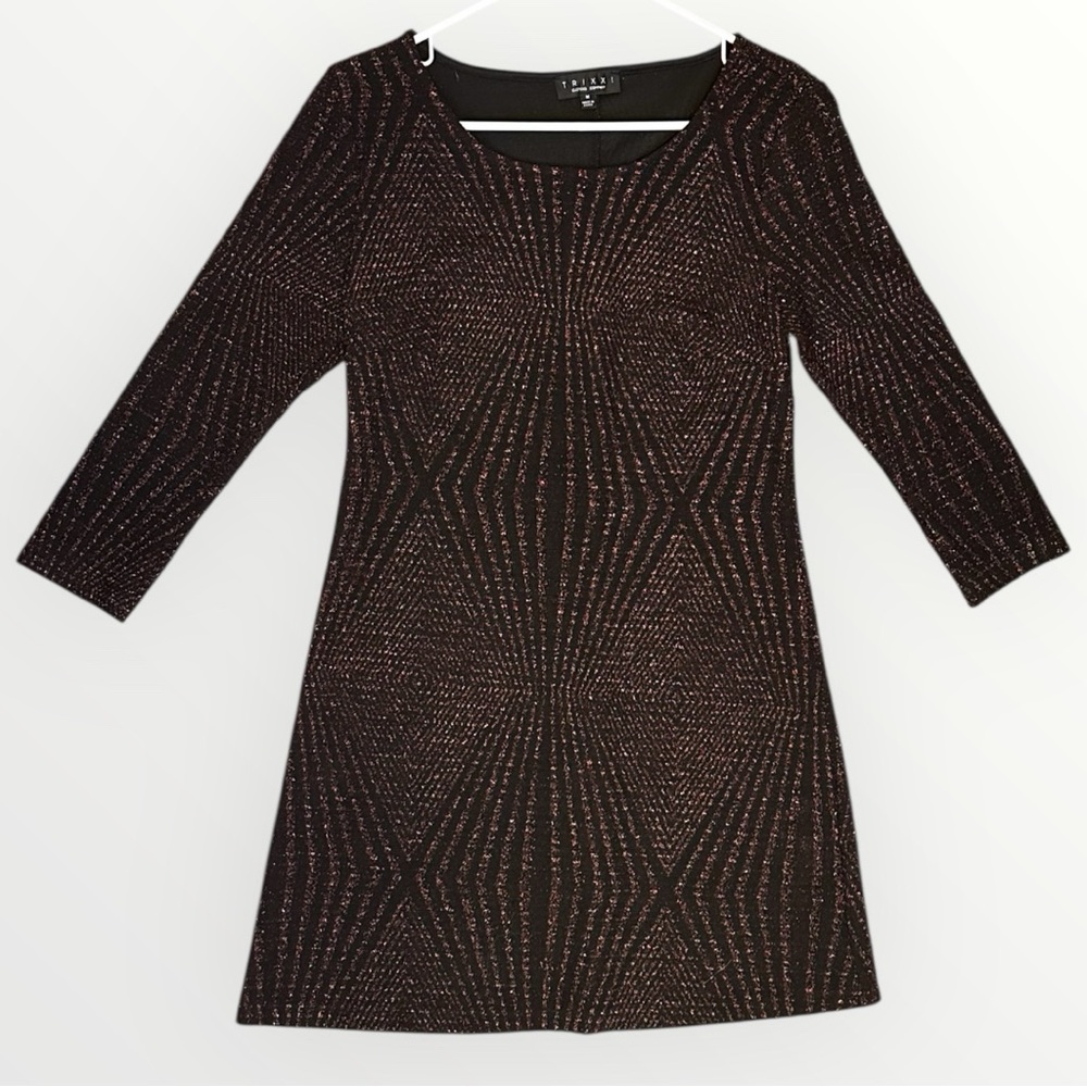 Trixxi Black 3/4 Sleeve Dress with Multicolor Metallic Stitching